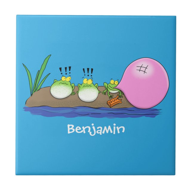 Cute funny frogs bubblegum cartoon illustration tile (Front)