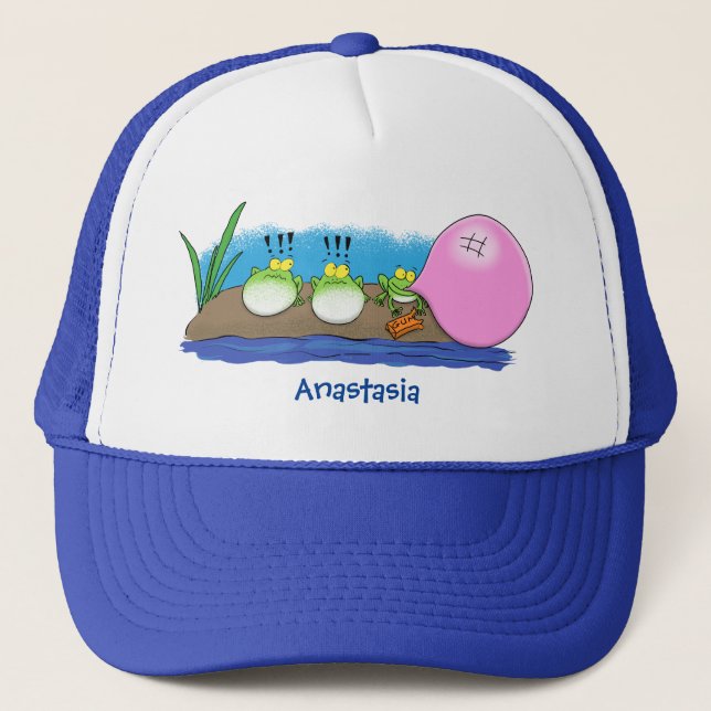 Cute funny frogs bubblegum cartoon illustration trucker hat (Front)