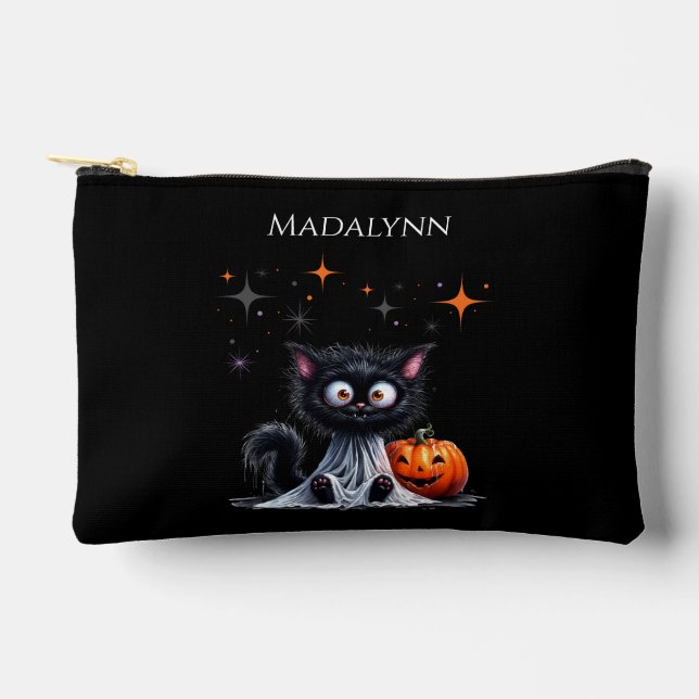 Cute Funny Ghost Black Kitten Halloween  Accessory Pouch (Front)