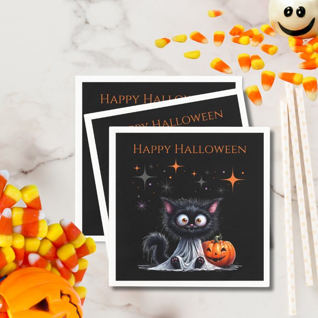 Cute Funny Ghost Black Kitten Halloween  Napkin (Creator Uploaded)