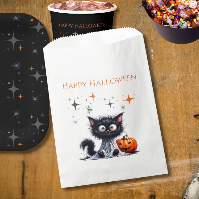 Cute Funny Ghost Black Retro Kitten Halloween  Favour Bags (Creator Uploaded)