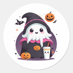 cute. funny ghost chocolate halloween classic round sticker