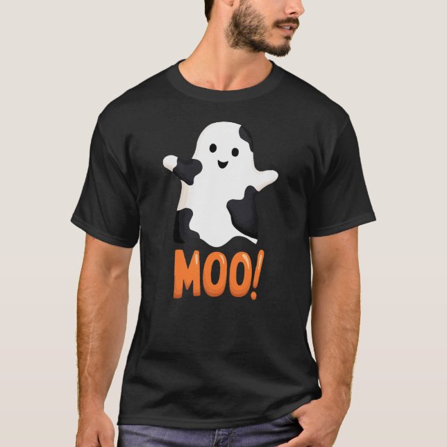Cute Funny Ghost Cow Moo I mean Boo Halloween Cost T-Shirt (Front)