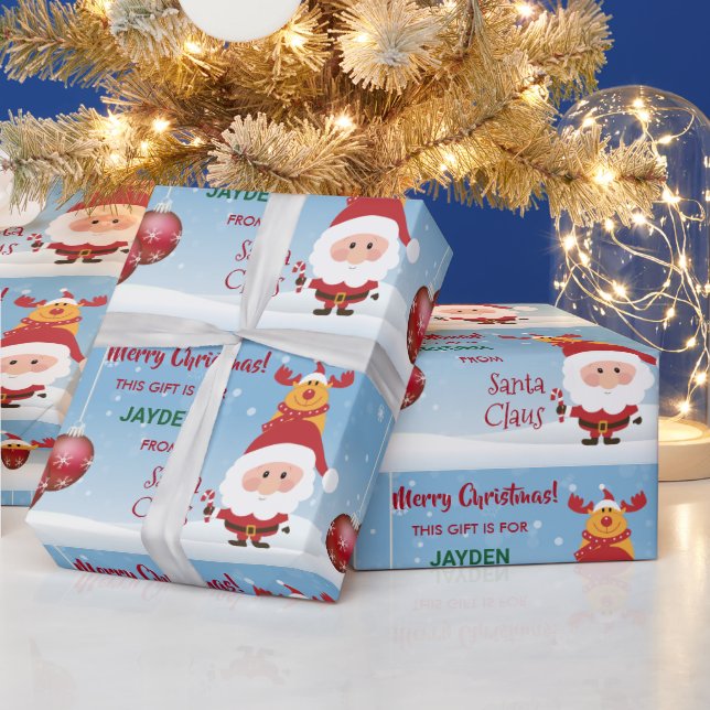 Cute Funny Gift From Santa Claus Rudolph For Kids Wrapping Paper (Holidays)