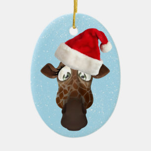 Cute Funny Giraffe in Santa Hat Ceramic Tree Decoration