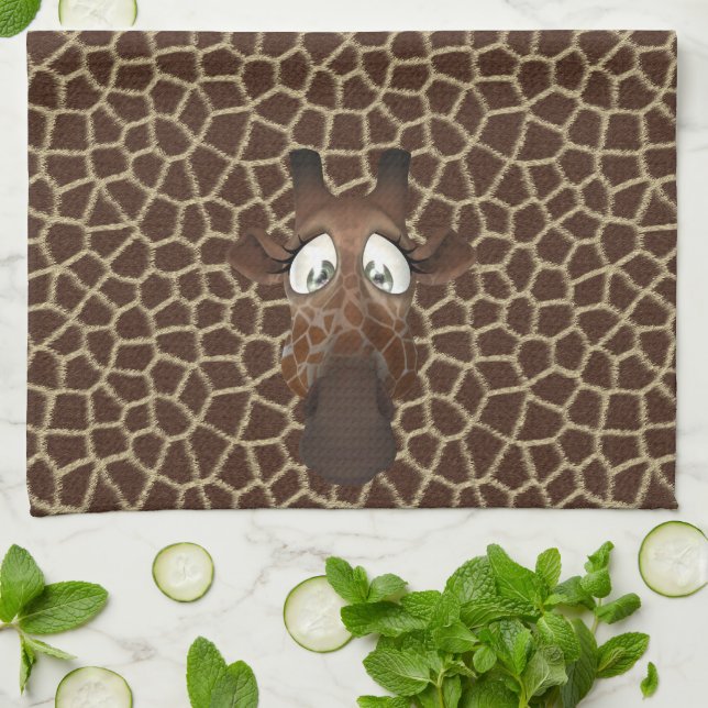 Cute Funny Giraffes Animal Fur Pattern Tea Towel (Folded)