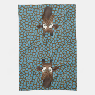 Cute Funny Giraffes Blue Animal Fur Pattern Tea Towel