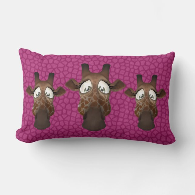Cute Funny Giraffes Pink Fur Pattern Lumbar Cushion (Front)