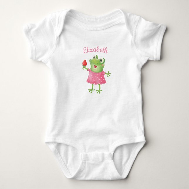 Cute Funny Girl Frog Pink Girl Baby Bodysuit (Front)