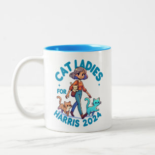 Cute Funny Girly Childless Cat Lady Kamala Harris Two-Tone Coffee Mug