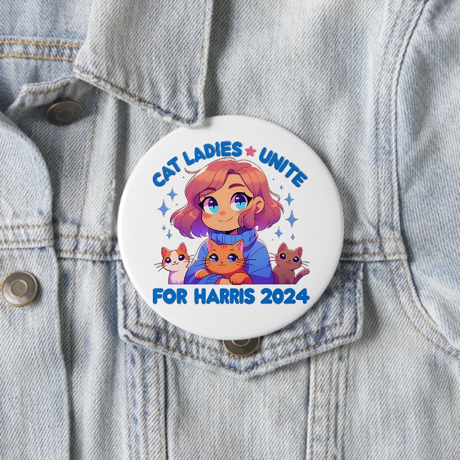 Cute Funny Girly Childless Cat Lady Unite Harris 10 Cm Round Badge (In Situ)