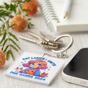 Cute Funny Girly Childless Cat Lady Unite Harris Key Ring
