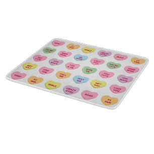 Cute funny girly custom conversation candy hearts cutting board