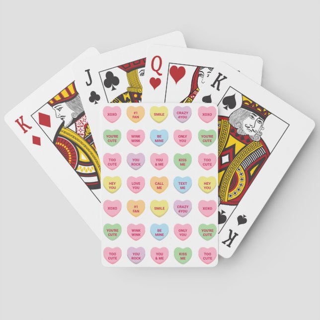Cute funny girly custom conversation candy hearts playing cards (Back)