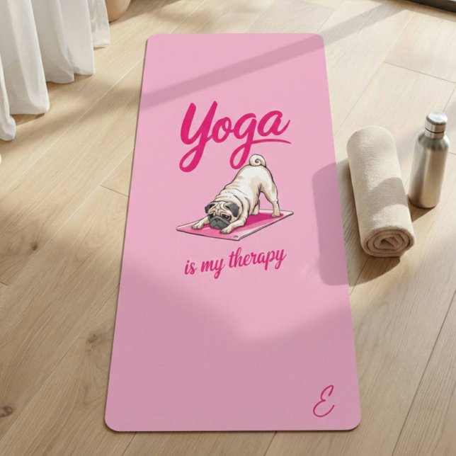 Cute Funny Girly Hot Pink Pug Yoga Mat (Creator Uploaded)