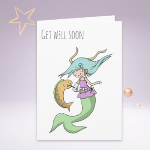 Cute Funny Girly Mermaid Accident Get Well  Card