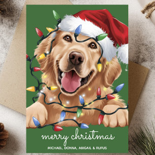Cute Funny Golden Retriever Santa Hat  Holiday Card