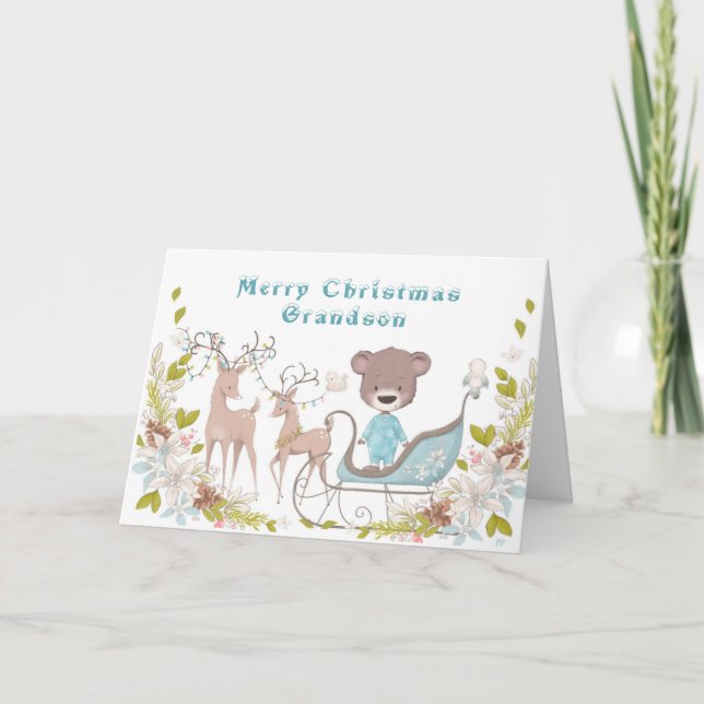 Cute Funny Grandson Christmas with Special Font  Holiday Card (Front)