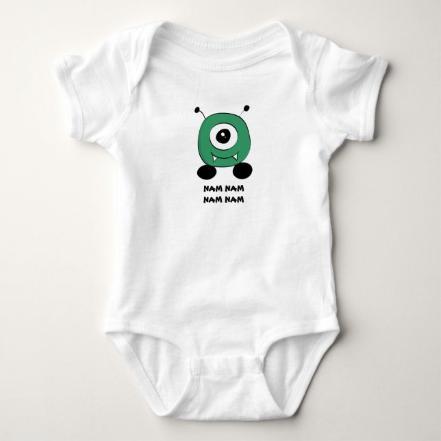 Cute Funny Green Alien Baby Bodysuit (Front)