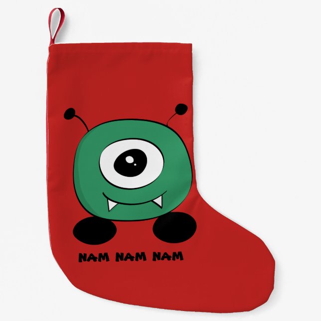 Cute Funny Green Alien Small Christmas Stocking (Front)