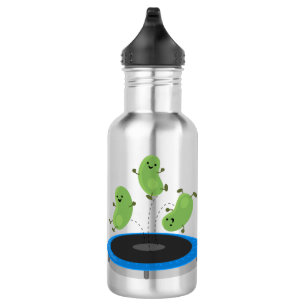 Cute funny green beans on trampoline cartoon 532 ml water bottle