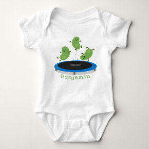Cute funny green beans on trampoline cartoon baby bodysuit