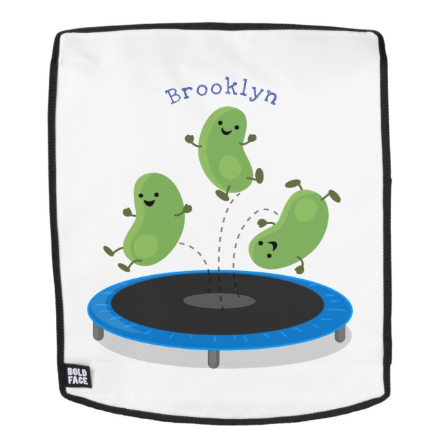Cute funny green beans on trampoline cartoon backpack (Removable Face)