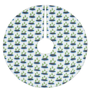 Cute funny green beans on trampoline cartoon brushed polyester tree skirt