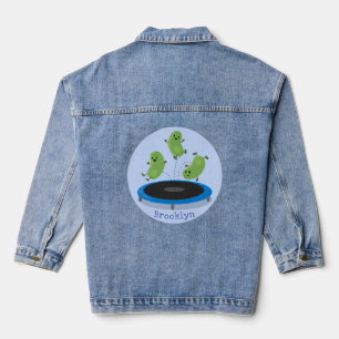 Cute funny green beans on trampoline cartoon denim jacket