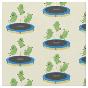 Cute funny green beans on trampoline cartoon fabric