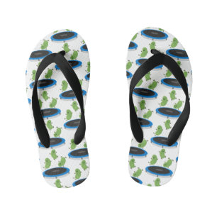 Cute funny green beans on trampoline cartoon kid's jandals