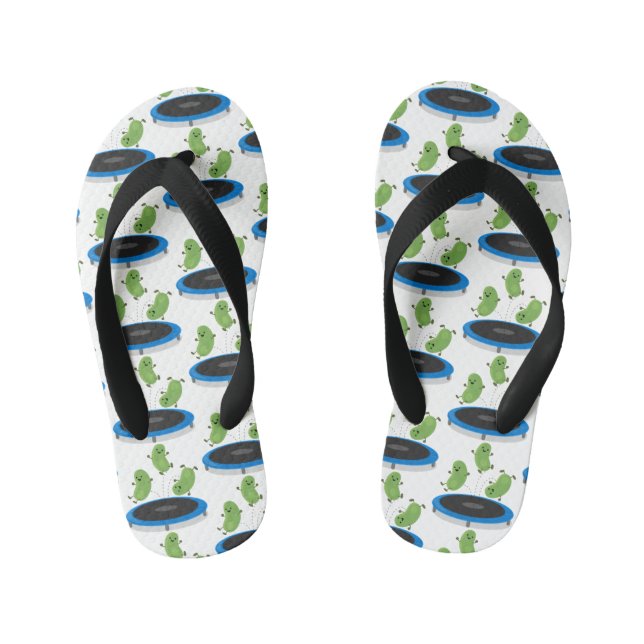 Cute funny green beans on trampoline cartoon kid's jandals (Footbed)