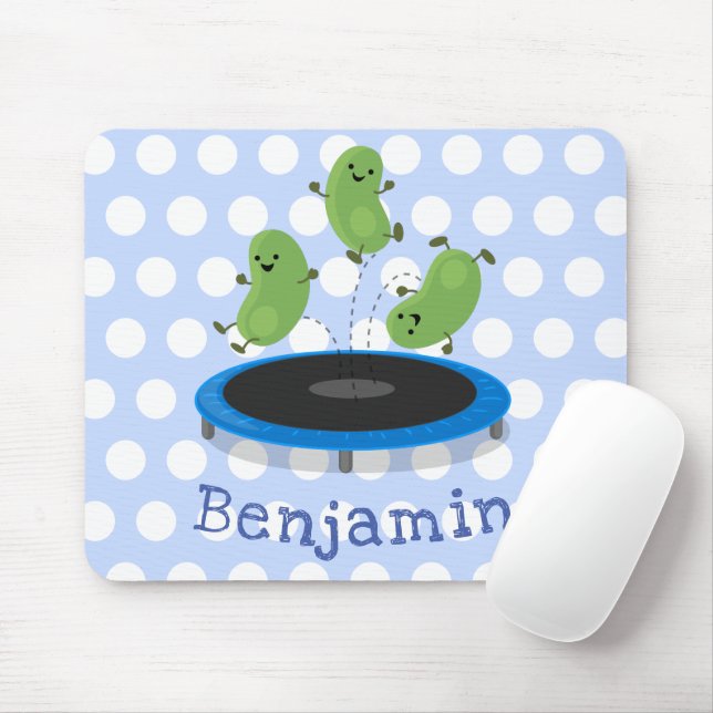 Cute funny green beans on trampoline cartoon mouse pad (With Mouse)