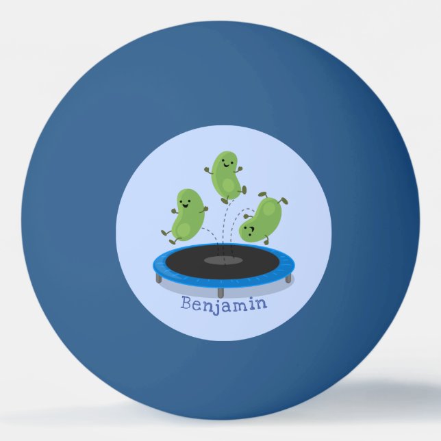 Cute funny green beans on trampoline cartoon ping pong ball (Front)