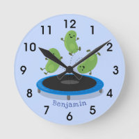 Cute funny green beans on trampoline cartoon
