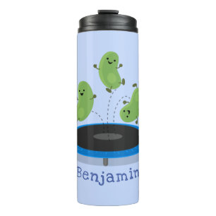 Cute funny green beans on trampoline cartoon thermal tumbler