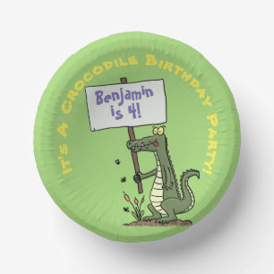 Cute, funny green crocodile humour cartoon paper plate
