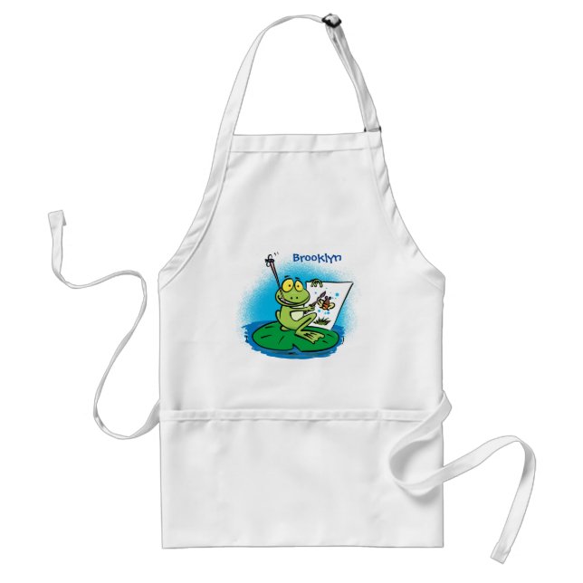 Cute funny green frog cartoon illustration adult a standard apron (Front)