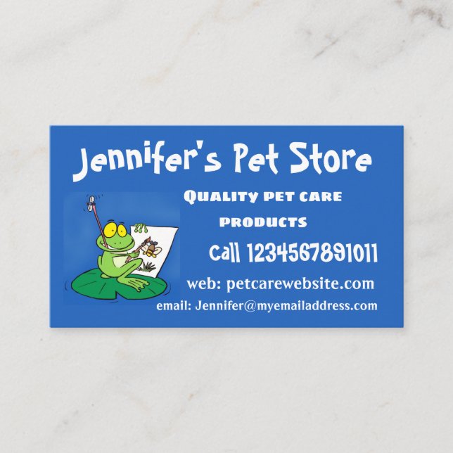 Cute funny green frog cartoon illustration business card (Front)