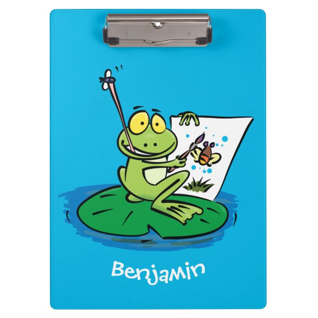 Cute funny green frog cartoon illustration  clipboard (Front)