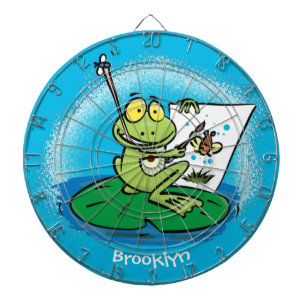 Cute funny green frog cartoon illustration dartboard