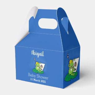 Cute funny green frog cartoon illustration favour box