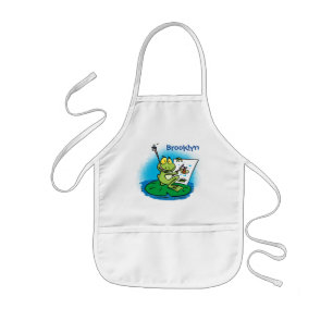Cute funny green frog cartoon illustration kids' a kids apron