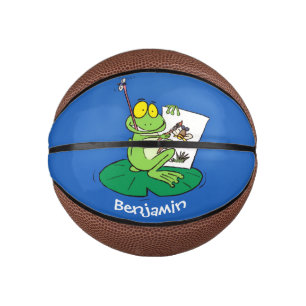 Cute funny green frog cartoon illustration mini basketball