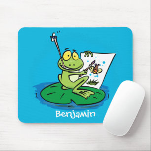 Cute funny green frog cartoon illustration  mouse pad