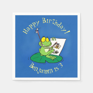 Cute funny green frog cartoon illustration napkin