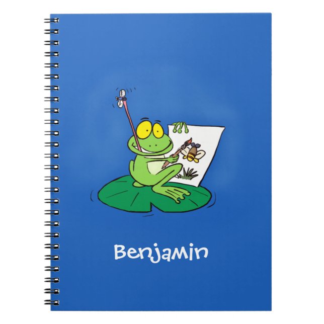 Cute funny green frog cartoon illustration notebook (Front)