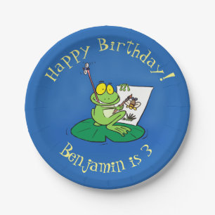 Cute funny green frog cartoon illustration paper plate