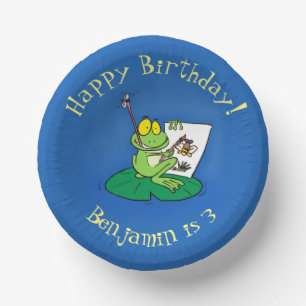 Cute funny green frog cartoon illustration paper plate