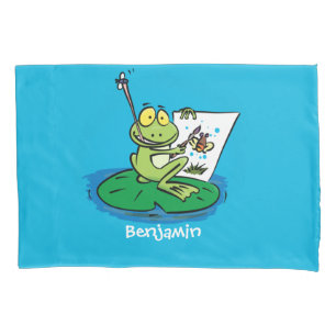 Cute funny green frog cartoon illustration  pillowcase